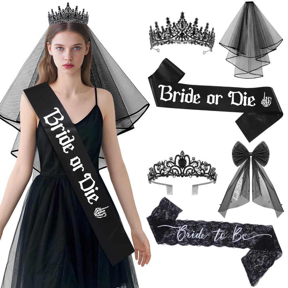 3pcs Gothic Black Bachelorette - đánh giá và giá Bride Tribe Sash