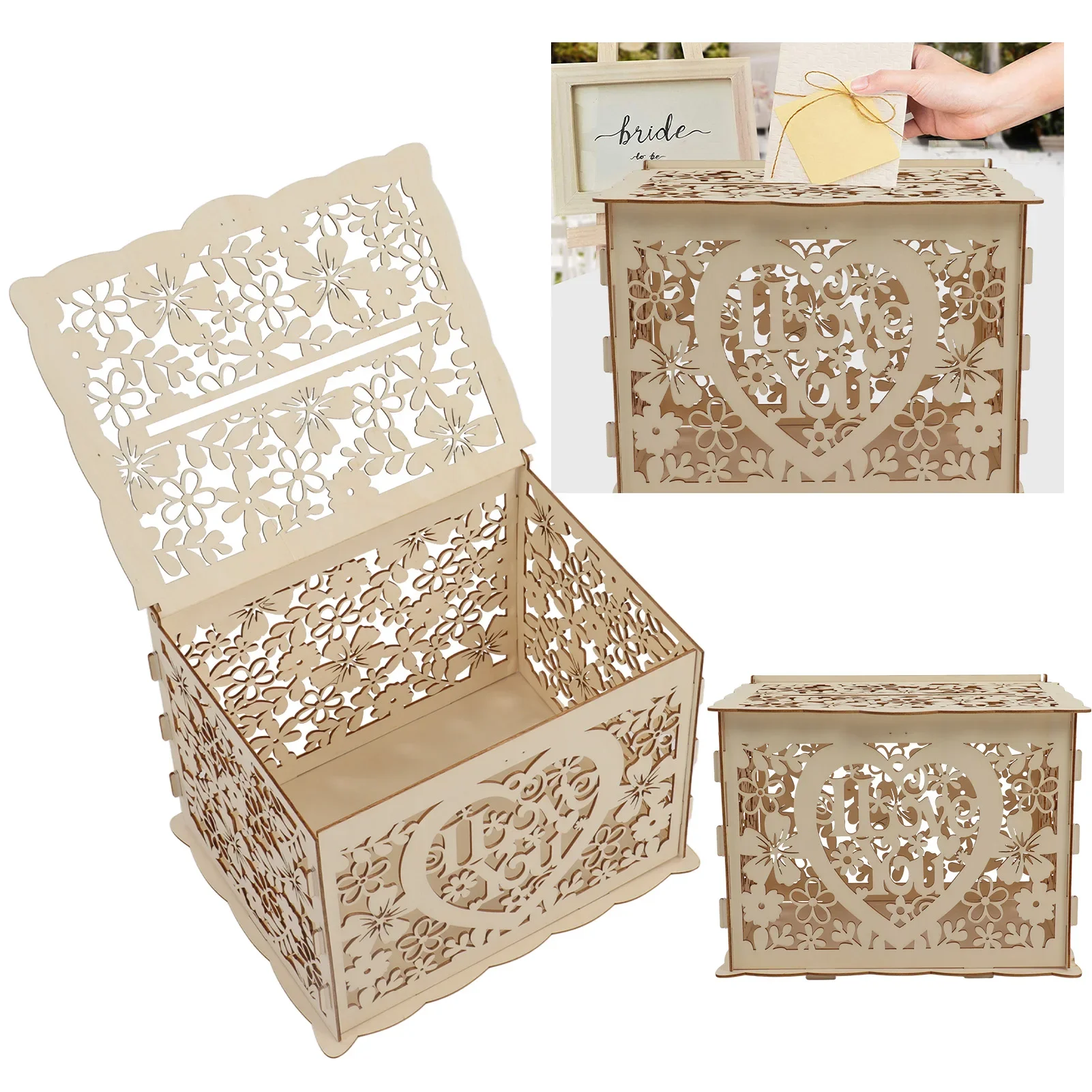 DIY Hollow Wooden Box Gift Car - đánh giá và giá Wedding Card Box