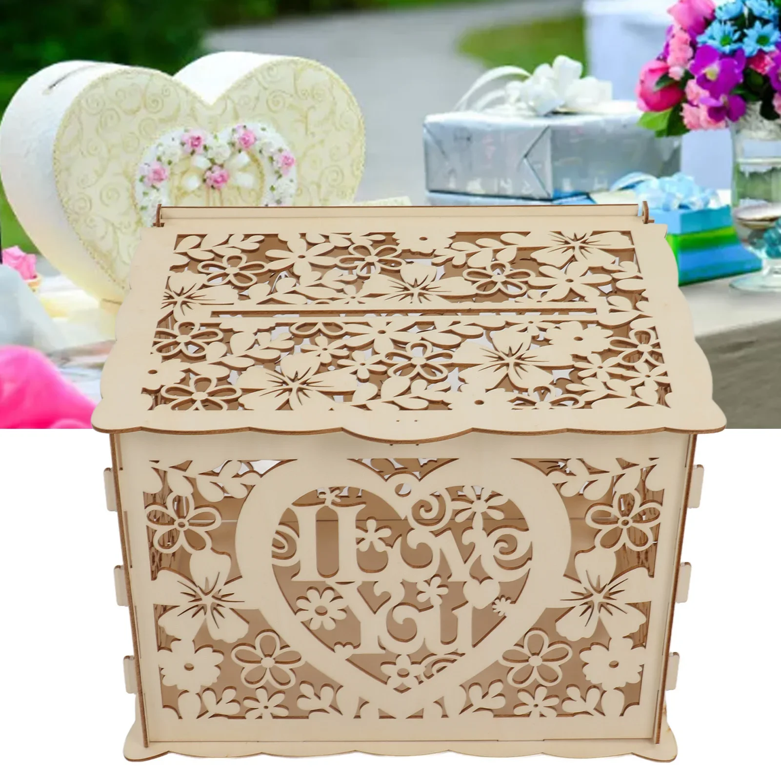 DIY Hollow Wooden Box Gift Car - đánh giá và giá Wedding Card Box