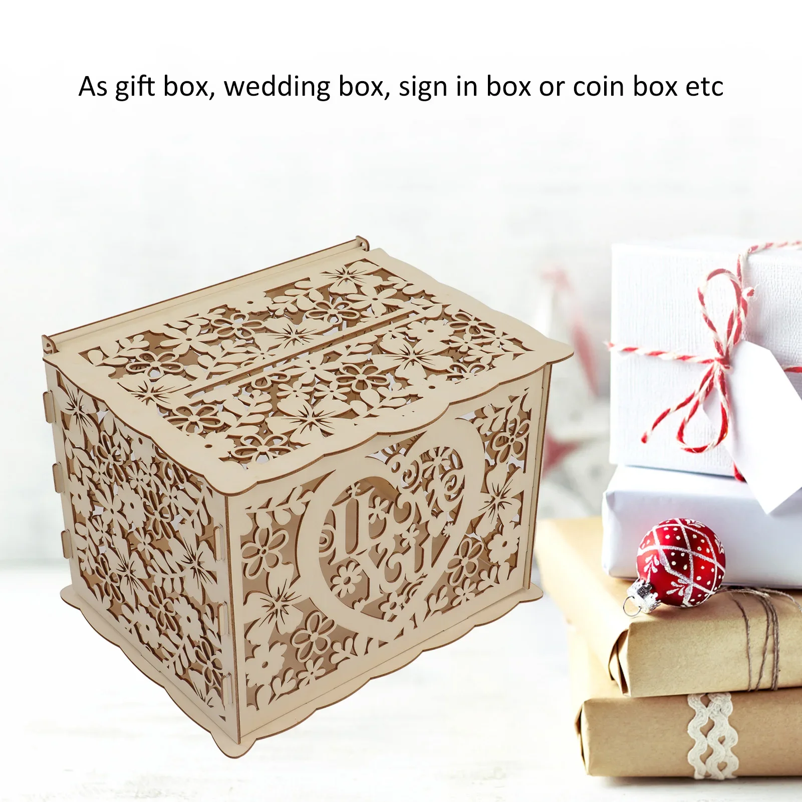 DIY Hollow Wooden Box Gift Car - đánh giá và giá Wedding Card Box