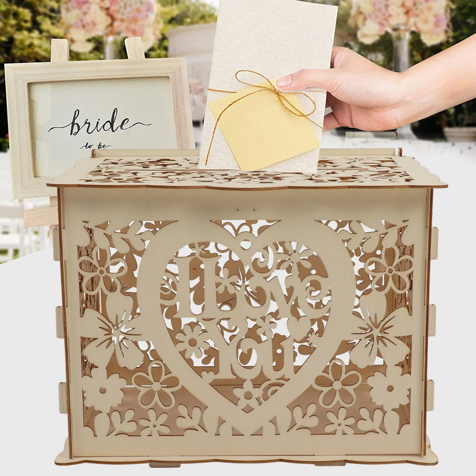DIY Hollow Wooden Box Gift Car - đánh giá và giá Wedding Card Box